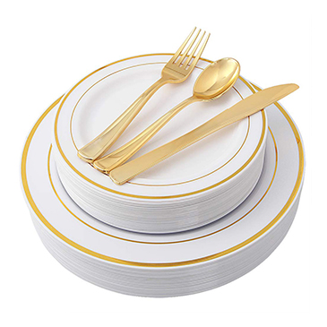 100 Piece Rose Gold Plates with Plastic Silverware(IOOOOO) 